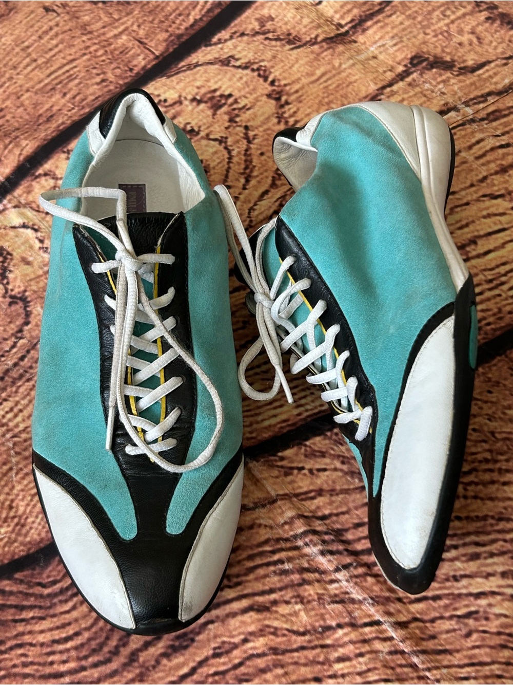 Emilio Pucci Turquoise Black Leather Suede Low Profile Sneakers EU 41 US 11